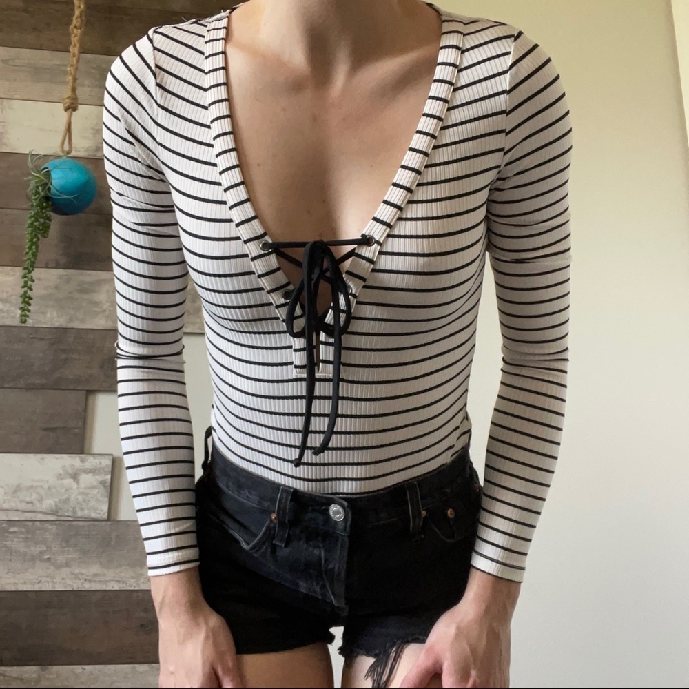 White and black stripe bodysuit